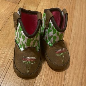 Ariat® Infant Brown/Cactus Lil Stompers Cowboy Booties Velcro